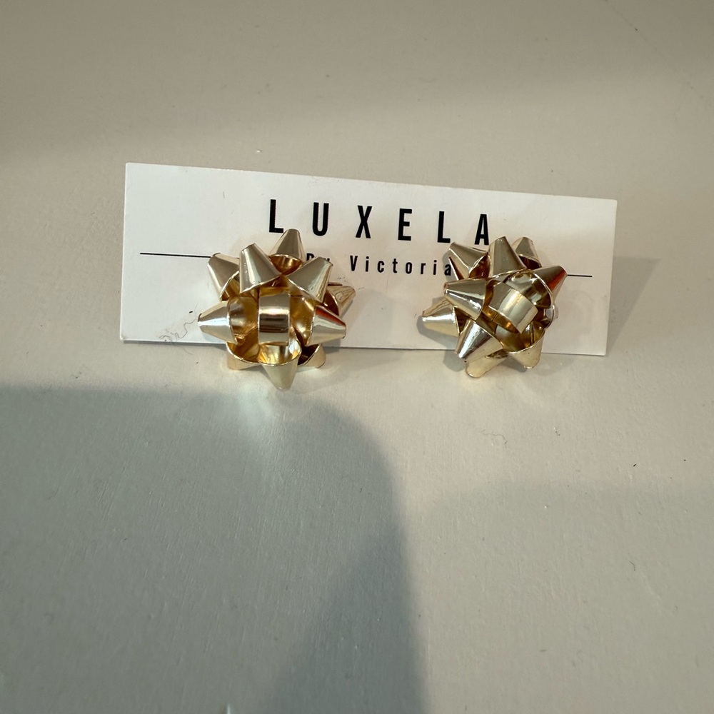 Luxela Gold Bow Earrings Christmas earrings holiday earrings